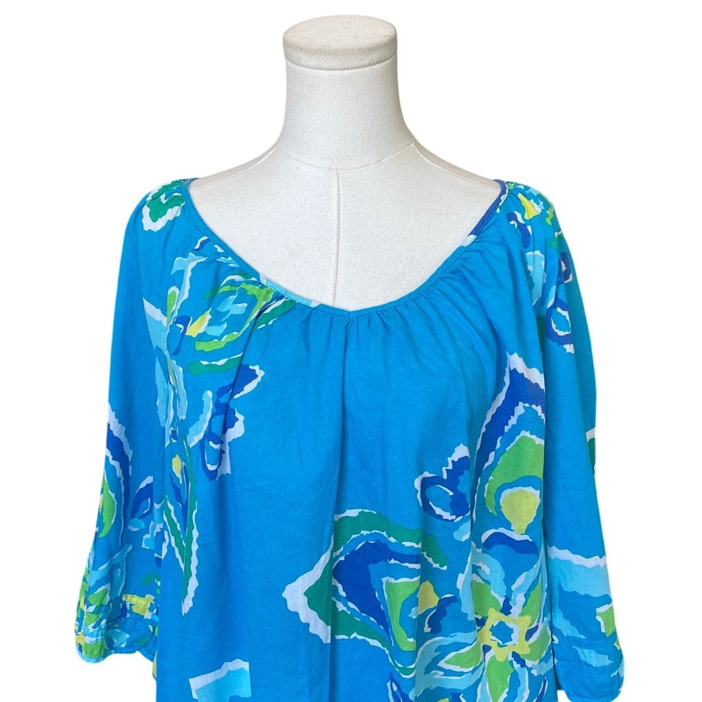 Old Navy Womens Floral Cotton Peasant‎ Top Size L 3/4 Sleeve Tropical Hawaiian - Picture 2 of 9